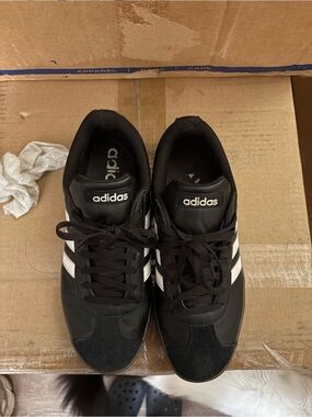 adidas Black with White Three-Stripe Low-Top Sneakers